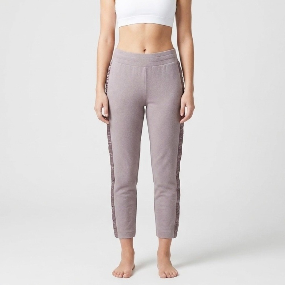 Varley Mauve Satin Ruffle Trim Tapered Jogger Sweatpants Size Small